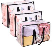 Sacs de rangement transparents - Lot de 3 - 110 litres - Grands sacs de rangement pour vêtements avec double fermeture éclair - Poignées robustes