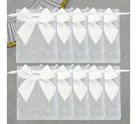 Sacs en organza transparents avec nœud blanc 3,9x4,7 pouces, sacs pour bijoux, sacs cadeaux de mariage, pochettes à bijoux, mini sacs à cordon, sacs en maille. Idéal pour les cadeaux de mariage, les c