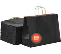 Sacs en papier avec anses Noir - Sacs en papier en paquet de 100 - Taille du sac 406x152x308mm