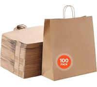 Sacs en papier avec anses - Sacs en papier paquet de 100 - Sacs taille 457x178x483 mm - Couleurs marron - Sacs à main en papier robuste