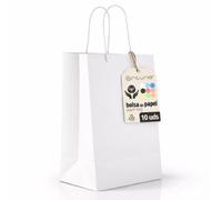 Sacs en Papier Blancs M avec Anses - Lot de 10, Sacs Résistants et Recyclables pour Cadeaux et Commerces - OFITURIA (24x11x32 cm, Blanc)