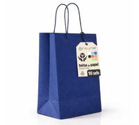 Sacs en Papier Bleu Foncé XL avec Anses - Lot de 10, Sacs Résistants et Recyclables pour Cadeaux et Commerces - OFITURIA (42x16x49 cm, Bleu Foncé)