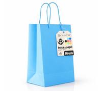 Sacs en Papier Bleus S avec Anses - Lot de 10, Sacs Résistants et Recyclables pour Cadeaux et Commerces - OFITURIA (22x10x27 cm, Bleu)
