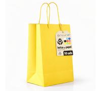Sacs en Papier Jaunes L avec Anses - Lot de 10, Sacs Résistants et Recyclables pour Cadeaux et Commerces - OFITURIA (32x11x42 cm, Jaune)