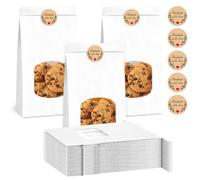 Sacs en Papier Kraft, Fermeture Réutilisables Sac Papier Kraft avec Fenêtre, Résistant à L'huile Sachet Alimentaire, Sac Cadeau, Incluant 36 Pièces de Stickers à La Main (B)