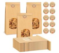 Sacs en Papier Kraft, Fermeture Réutilisables Sac Papier Kraft avec Fenêtre, Résistant à L'huile Sachet Alimentaire, Sac Cadeau, Incluant 36 Pièces de Stickers à La Main (S)
