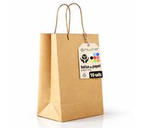 Sacs en Papier Kraft M avec Anses - Lot de 10, Sacs Résistants et Recyclables pour Cadeaux et Commerces - OFITURIA (24x11x32 cm, Kraft)