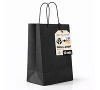 Sacs en Papier Noirs M avec Anses - Lot de 10, Sacs Résistants et Recyclables pour Cadeaux et Commerces - OFITURIA (24x11x32 cm, Noir)