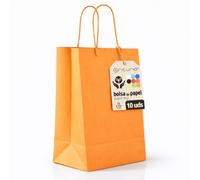 Sacs en Papier Orange S avec Anses - Lot de 10, Sacs Résistants et Recyclables pour Cadeaux et Commerces - OFITURIA (22x10x27 cm, Orange)