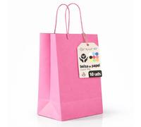 Sacs en Papier Roses L avec Anses - Lot de 10, Sacs Résistants et Recyclables pour Cadeaux et Commerces - OFITURIA (32x11x42 cm, Rose)