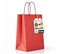 Sacs en Papier Rouges XL avec Anses - Lot de 10, Sacs Résistants et Recyclables pour Cadeaux et Commerces - OFITURIA (42x16x49 cm, Rouge)