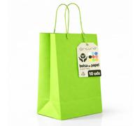 Sacs en Papier Verts M avec Anses - Lot de 10, Sacs Résistants et Recyclables pour Cadeaux et Commerces - OFITURIA (24x11x32 cm, Vert)