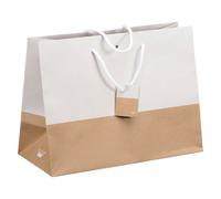 Sacs kraft bicolore poignées cordelières 29 x 39 x 18 cm - Paquet de 10 - blancs