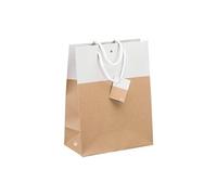 Sacs kraft bicolore poignées cordelières 33 x 25 x 13 cm - Paquet de 10 - blanc
