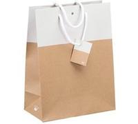 Sacs kraft bicolore poignées cordelières 33 x 25 x 13 cm - Paquet de 10 - blanc