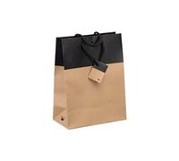 Sacs kraft bicolore poignées cordelières 33 x 25 x 13 cm - Paquet de 10 - noirs