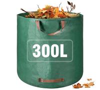 Sacs poubelle de jardin, 300 L, très résistants, réutilisables, grand sac poubelle vert avec poignées pour la collecte de l'herbe coupée, 1 paquet