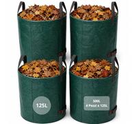 Sacs poubelle de jardin résistants - 4 pièces x 125 l - Polypropylène 150 g/m² avec 4 poignées et anneau renforcé - Ø 50 x H 60 cm - Coutures anti-déchirure pour feuilles, herbe et élagage