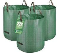Sacs poubelles de jardin, lot de 3 sacs pour feuilles mortes, grands sacs de jardin, capacité de 272 l, avec poignées pour faciliter la manipulation et le transport, idéaux pour les déchets de jardin.