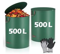 Sacs poubelles pour jardin, 2 sacs de 500 litres avec couvercle, et une paire de gants de jardinage