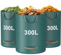 Sacs pour déchets de jardin Ibenzoa® – Lot de 3, 300 litres – Réutilisables et résistants à l'eau, autoportants avec 4 poignées, en PP 150 g/m², dimensions : 84 cm x Ø67 cm, capacité jusqu'à 50 kg