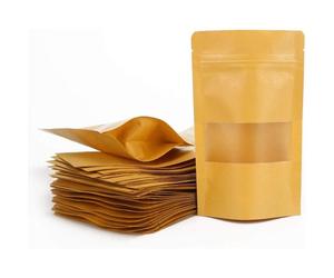 Sacs,Sachet Kraft Alimentaire Sac Papier Kraft avec Fenetre Réutilisables Sachet Craft pour Collations,Anniversaire(50Pcs,12x20cm)