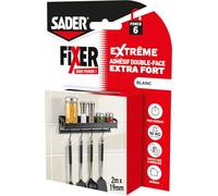 Sader – Adhésif double-face Fixer Sans Percer Extrême, extra-fort 10 kg, blanc 2 m x 19 mm