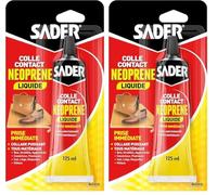 Sader Colle Contact Néoprène Liquide - Colle Extra Forte Tous Matériaux - Prise Immédiate - Idéale pour Surfaces Horizontales - Applicable au Pinceau - Tube de 125 ml (Lot de 2)