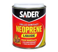 Sader Colle Contact Néoprène Liquide - Colle Extra Forte Tous Matériaux - Prise Immédiate - Idéale pour Surfaces Horizontales - Applicable au Pinceau - Boîte de 750 ml