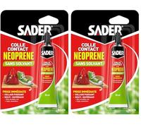 Sader Colle Contact Type Néoprène - Sans Solvant et Sans Odeur - Colle Extra Forte Tous Matériaux - Intérieur et Extérieur Sous Abri - Prise Immédiate - Translucide - Tube 30 ml (Lot de 2)