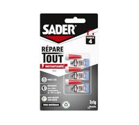 Sader Colle de Réparation Répare Tout Instantanée - 3 Tubes de 1 g | Colle Extra Forte - Prise Instantanée en 5 secondes - Efficace sur Tous Matériaux - Sans Odeur et Sans Solvants - Transparent