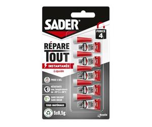 Sader Colle de Réparation Répare Tout Liquide - 5 g | Colle Extra Forte - Prise Instantanée en 5 secondes - Efficace sur Tous Matériaux - Sans Odeur et Sans Solvants - Transparent