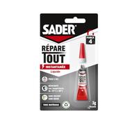 Sader Colle de Réparation Répare Tout Liquide - Colle Extra Forte - Prise Instantanée en 5 secondes - Efficace sur Tous Matériaux - Sans Odeur et Sans Solvants - Transparent - 1 Tubes de 3 g