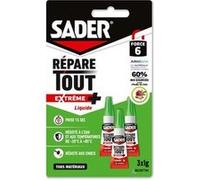 Sader Colle Multi-Usages Répare Tout Extrême + - Colle Forte Tous Matériaux - Super Glue Liquide - Intérieur/Extérieur - Sans odeur ni Solvant - Transparente - 3 Tubes de 1g