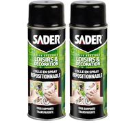Sader Colle en Spray Repositionnable pour Loisirs et Décoration - Tous Supports - Collage de Photos, Posters, Pochoirs, Patchwork - Transparente et Sans Traces - Bombe Aérosol de 200ml (Lot de 2)