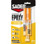 SADER - Colle Epoxy bi-composant Invisible - Colle forte et résistante - Collage Transparent - Tous Supports - Transparent - Seringue 25 ml