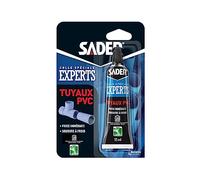 Sader Colle PVC Tuyaux et Raccords - Colle PVC Piscine, Plomberie, Gouttière - Colle pour Soudure à Froid - Prise Immédiate - Compatible Eau Potable - Tube de 55 ml Transparent