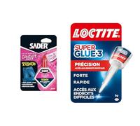 Sader Colle Spéciale Couture "Finis les Ourlets" - Colle Tissus et Textiles : Jeans, Cuir, Coton & Loctite Super Glue-3 | Précision - Colle forte pour réparations précises - Colle liquide