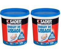 Sader Enduit de Lissage Mur Prêt à l'Emploi en Pâte - Intérieur et Plafond - Utilisable comme Joint Plaque de Plâtre, Rebouche Trou Jusqu'à 2 mm et Bouche Pore Bois - Blanc - 1 Pot de 1,5 kg