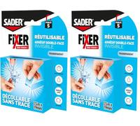 Sader Fixer Sans Percer Invisible - Adhésif Double Face Extra Invisible - Intérieur - Surfaces lisses - Décollable Sans Traces - Réutilisable - Coloris: Transparent - 1.5m x 19mm (Lot de 2)