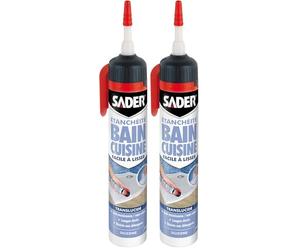 Sader Mastic d'Etanchéité Bain et Cuisine - Facile à Lisser - Jointe Tous Matériaux - Traité Anti-Moisissures - Gâchette Prête A l'Emploi - Transparent - 200 ml (Lot de 2)
