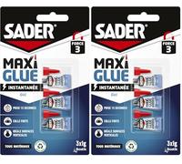Sader Maxiglue Gel - Super Glue Universelle - Tous Matériaux - Colle de Réparation à Prise Rapide - Colle Extra Forte - Transparente - 3 Tubes de 1 g (Lot de 2)