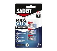 Sader Maxiglue Gel - Super Glue Universelle - Tous Matériaux - Colle de Réparation à Prise Rapide - Colle Extra Forte - Transparente - 3 Tubes de 1 g