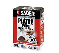 Sader - Plâtre Fin de Paris - Scellement, Rebouchage, Montage et Réparation - Tous Supports - Intérieur - Prise Rapide 10 Minutes - 1 Boîte Carton 1 kg, Blanc