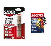 Sader Répare Tout - Pâte à Réparer Epoxy - Tous Matériaux - Intérieur/Extérieur - Couleur : Gris & Loctite Super Glue-3 Power Gel Mini Dose, colle forte enrichie en caoutchouc, mini-dose de colle gel