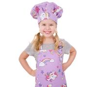 saerryor Tablier de cuisine pour enfants et toque de chef avec 2 poches, violet, S