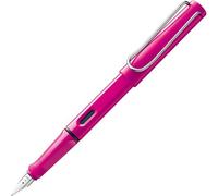Safari Pink Fountain Pen With Ergonomic Grip And Polished Steel Nib In Ef Size - Robust Asa Plastic Material - With Blue T 10 Cartridge - Right Handed