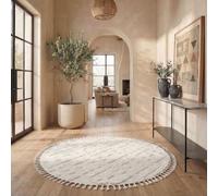 SAFAVIEH Tapis à Poils Longs pour Salon, Salle à Manger, Chambre - Collection Marocaine à Pompons, à hampe Haute, Ivoire, 201 x 201 cm