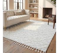 SAFAVIEH Tapis à Poils Longs pour Salon, Salle à Manger, Chambre - Collection Marocaine à Pompons, Tige Haute, Ivoire, 91 x 91 cm