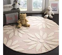 SAFAVIEH Tapis À Pois pour Salon, Salle à Manger, Chambre à Coucher - Kids Collection, Poils Moyens, Rose et Ivoire, 122 X 122 cm